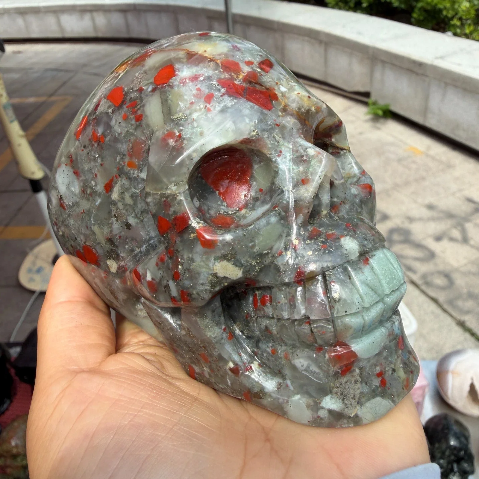 Natural Dragon's Blood Stone Skull, Crystal Quartz Ore Polished Skull, Mineral Healing