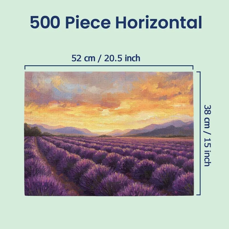 Quebra-cabeça de 500 peças para adultos - campo de lavanda, céu do pôr do sol, quebra-cabeça com padrão de paisagem colorida