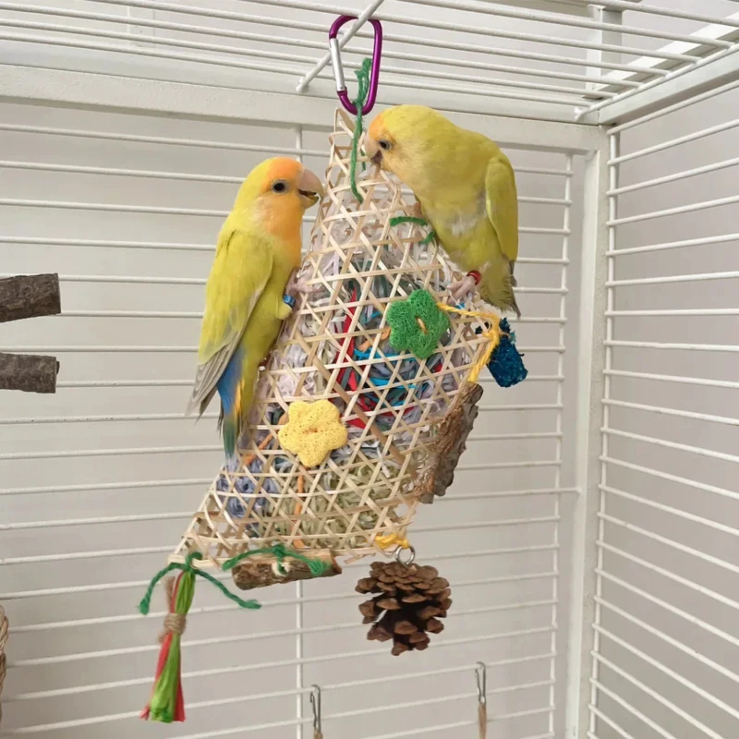 New Colorful and engaging parrot chewing toy woven from bamboo - Vibrant and interactive climbing bird plaything for lovebirds, 