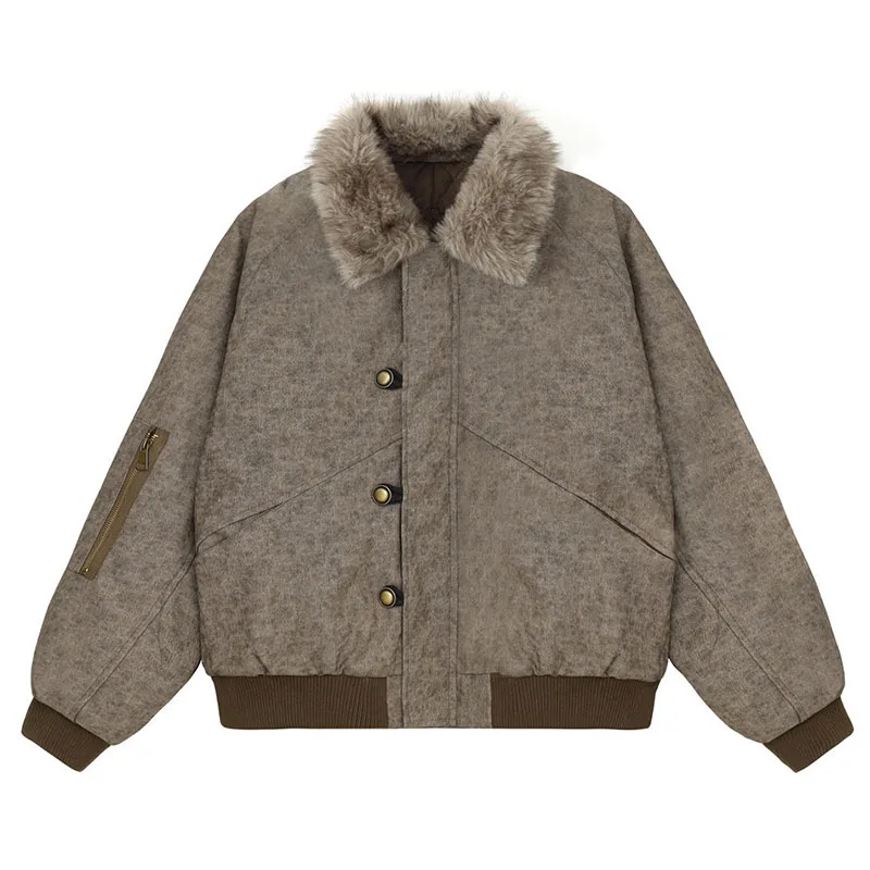 Hip Hop Vintage Thermal Jackets Coats Fur Collar Warm Outwear Tops For Male