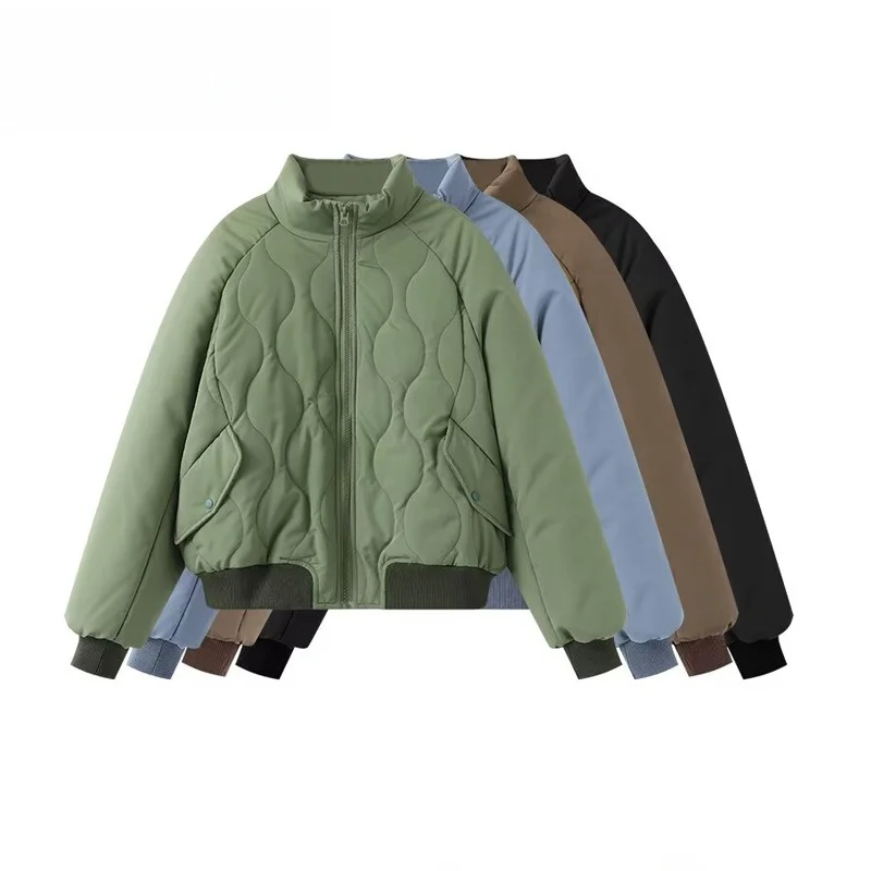 Fashionable Pilot Style Thickened down Cotton Jacket Loose Fit Stand Collar Women's Clothing Commute Style Zipper Closure Lon...