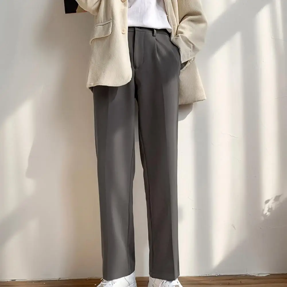 2023 New Autumn Casual Pants Men Korean Fashion Banded Waist Stretch Wide Leg Pleated Suit Slacks Straight Loose Drape Trousers