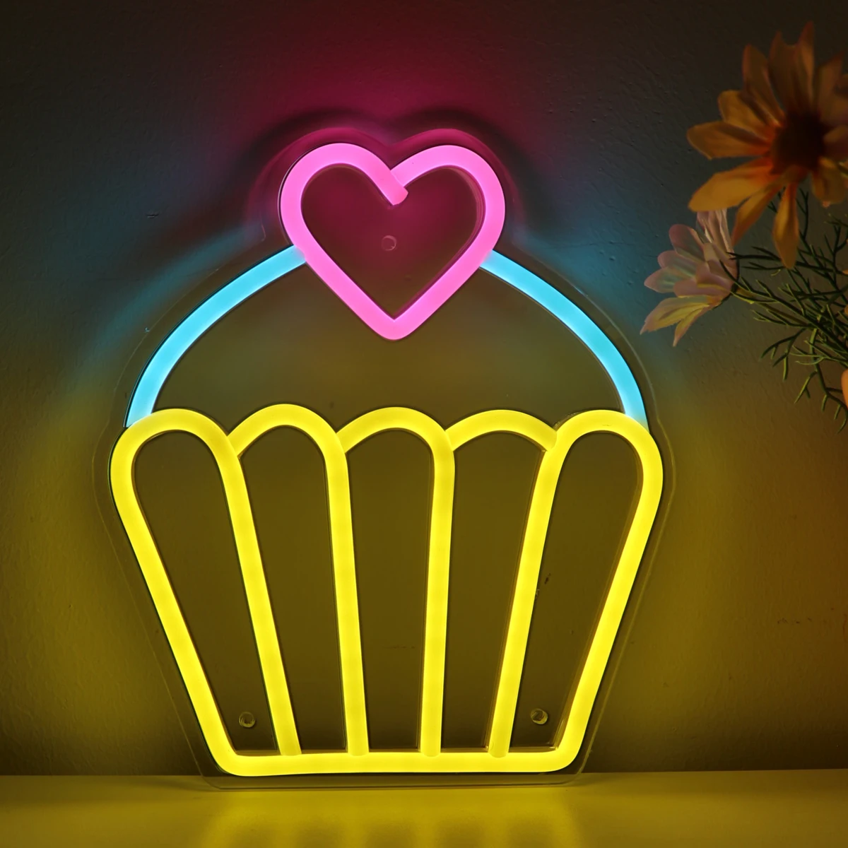 Imagem -03 - Led Wall Neon Sign For Birthday Party Decoration Pink Heart Cup Cake Muffin Sala Presentes 8.35 9.41 1pc