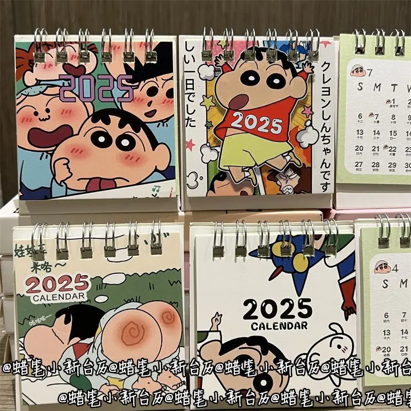 2025 Crayon Shin-chan Mini Anime Small Desk Calendar Pocket Portable Daily Memo Calendar Planner Desktop Decoration Stationery