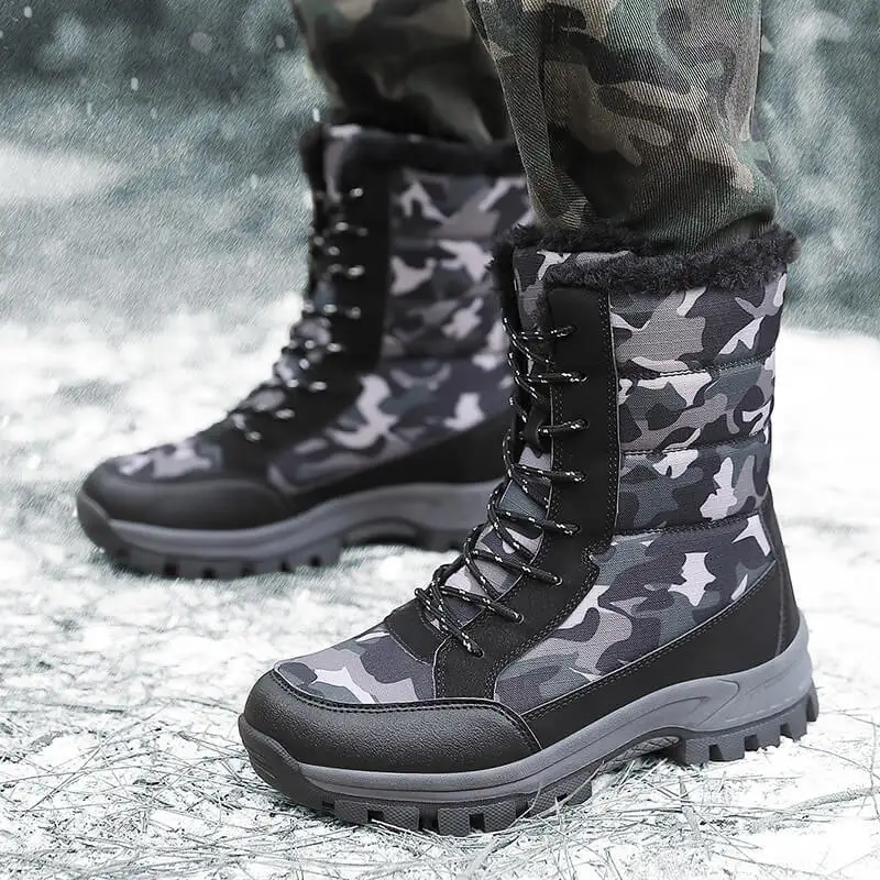 Thick Soled Winter New Plush Insulation Snow Boots Outdoor Army Green Camouflage High Top Cotton Boots Cycling Shoes