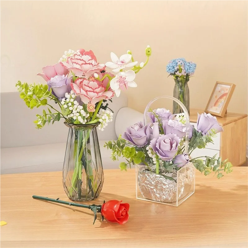 Blocchi di costruzione creativi Bouquet Bouquet romantico Tulipani Rosa Giglio Fiore di lavanda Mattoni Decorazione della casa Giocattoli Regalo fai da te