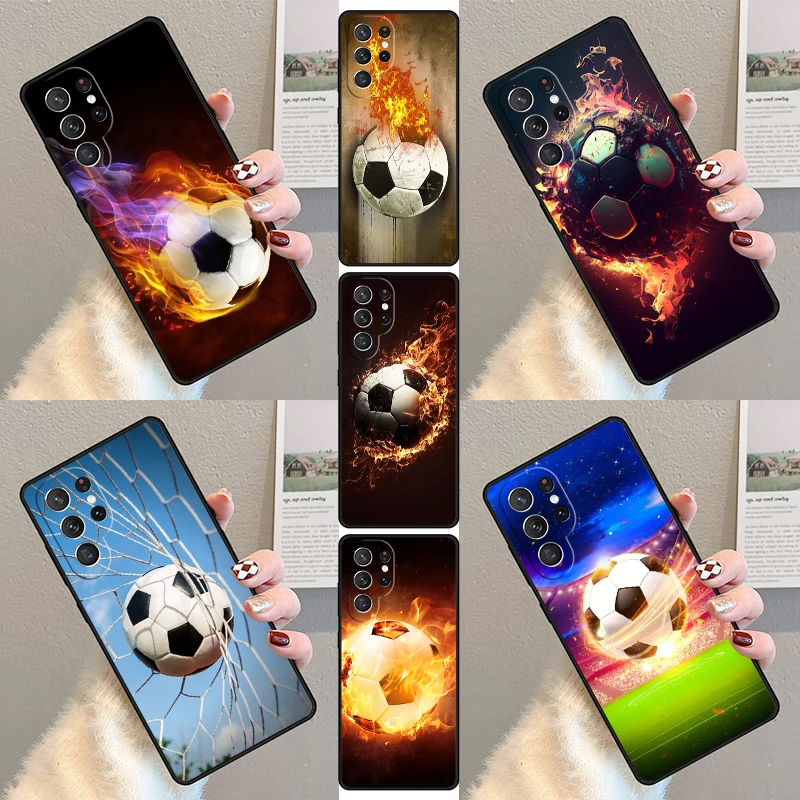 Fire Football Skeleton Soccer Ball Phone Case For Samsung Galaxy S23 S21 S20 FE S24 S22 Ultra Note20 S10 S9 S8 Plus Cover