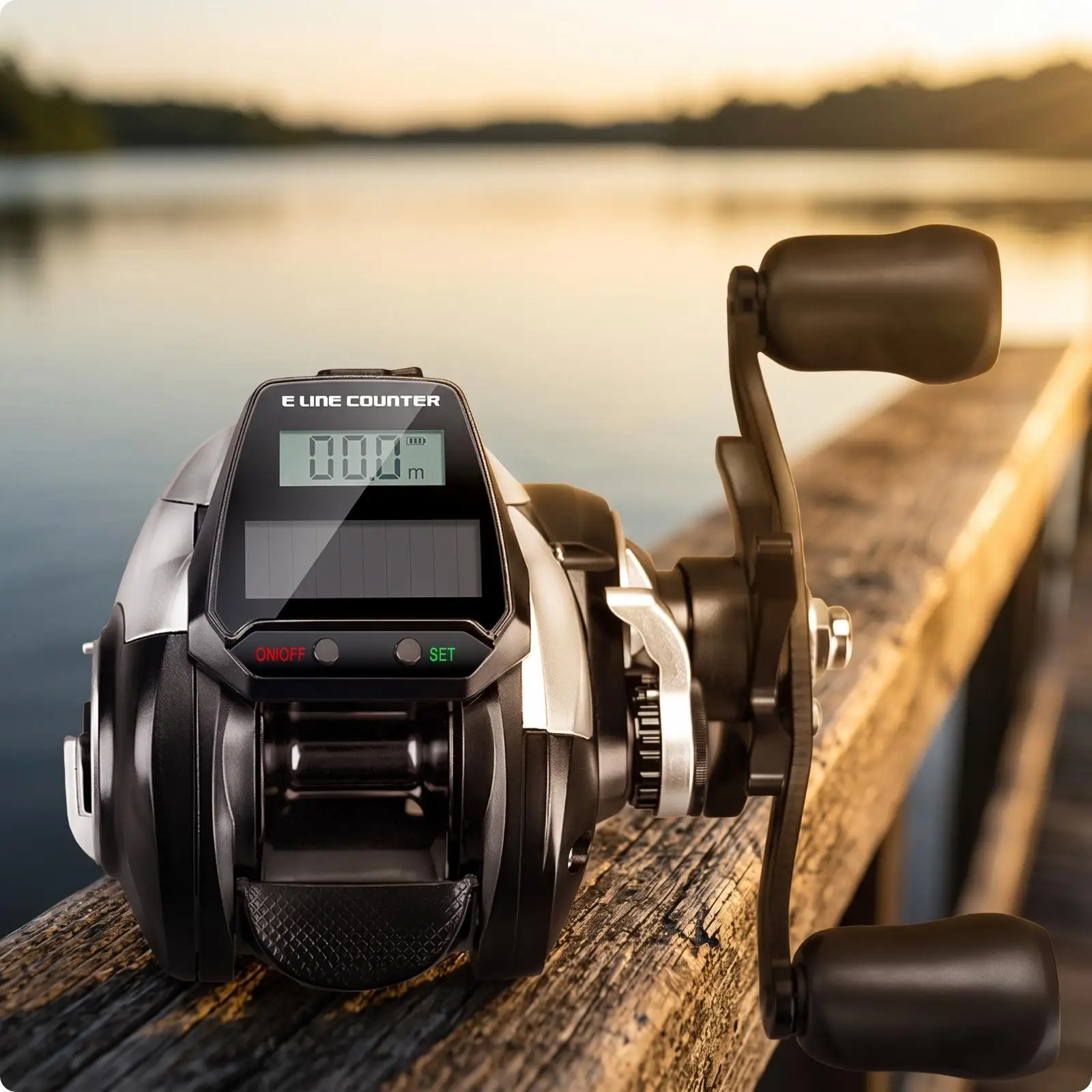 Left Hand Retrieve Digital Baitcaster Reel with Built in Sunlight Collector USB Port for Deep Sea Fishing