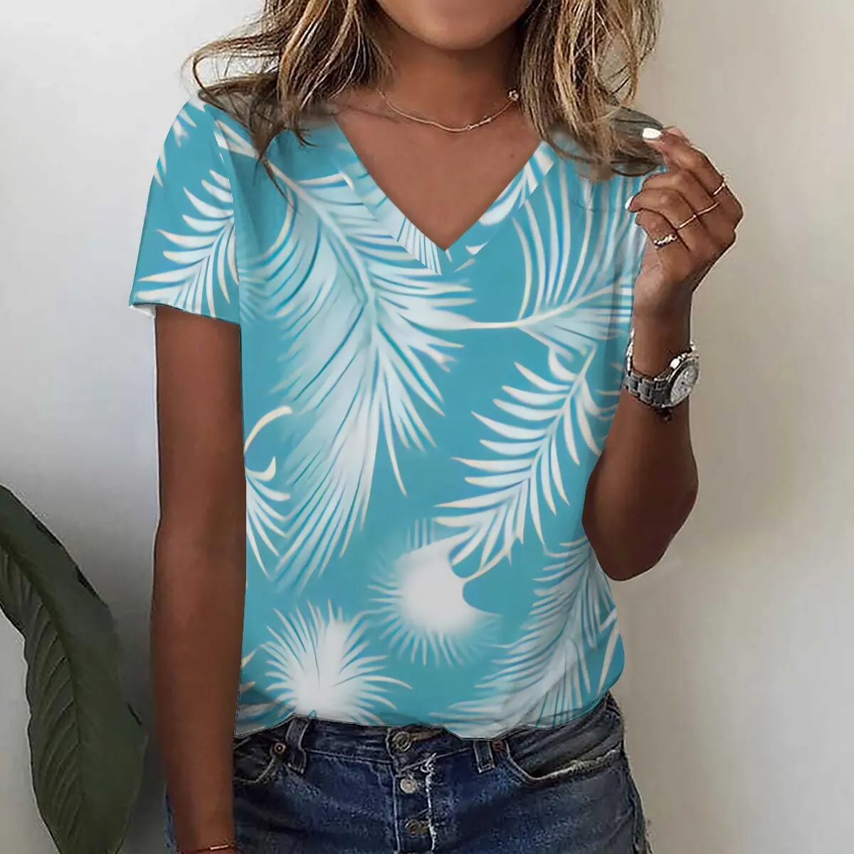 レディース3DタンポポプリントVネックTシャツ,特大トップス,原宿婦人服,カジュアルストリートウェア,サマーファッション,y2k