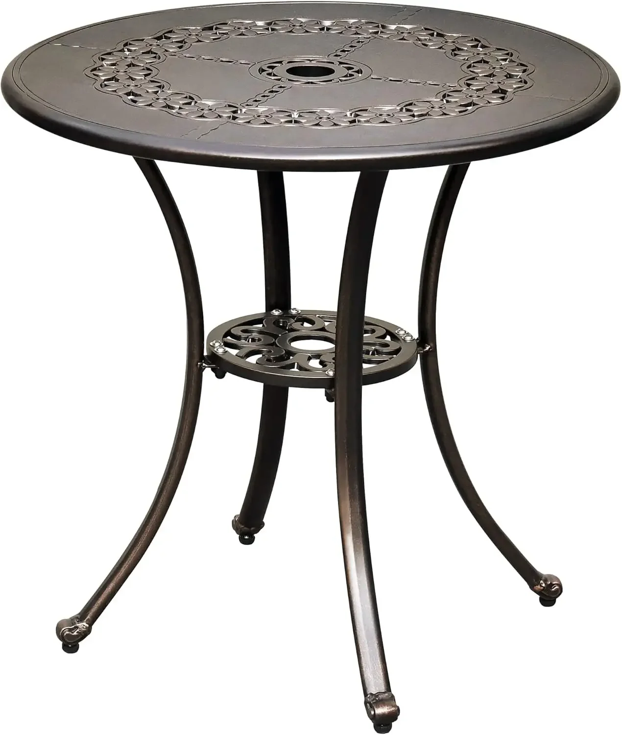 25 Inches Round Patio Dining Table with Umbrella Hole, Antique Cast Aluminum Outdoor Bistro Table Outdoor Side Table  Backyard