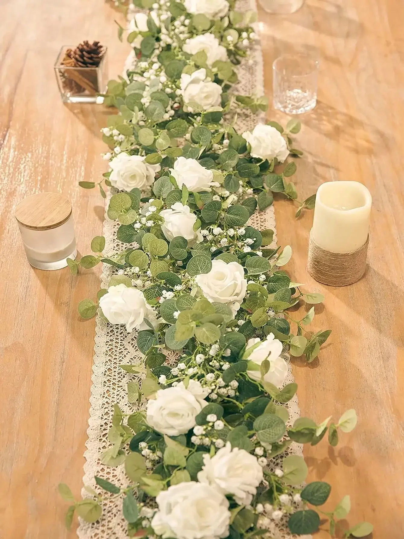 Artificial Flowers Silk Rose Gypsophila Garland Fake Eucalyptus Vine Hanging Plants for Wedding Home Party Craft Decor