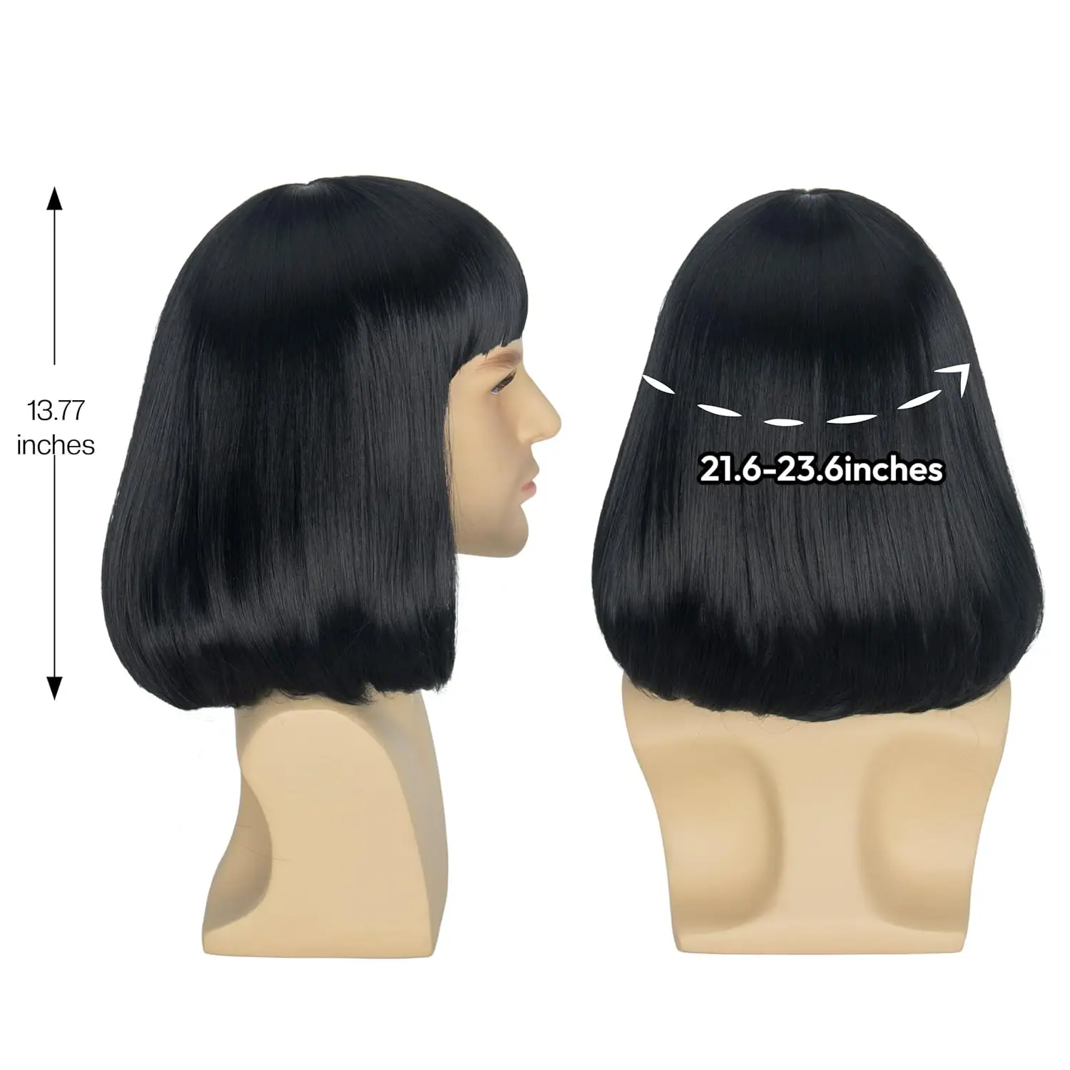 Synthetic Unisex Black Straight Flip in Short Full Bang Realistic Halloween Cosplay Bob Wig with Bangs Lord Farquaad Wig
