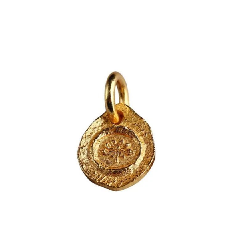 100% 925 Silver Gold-plated Tibetan Lotus Charm 925 Sterling Buddhist Tower Good Luck Amulet