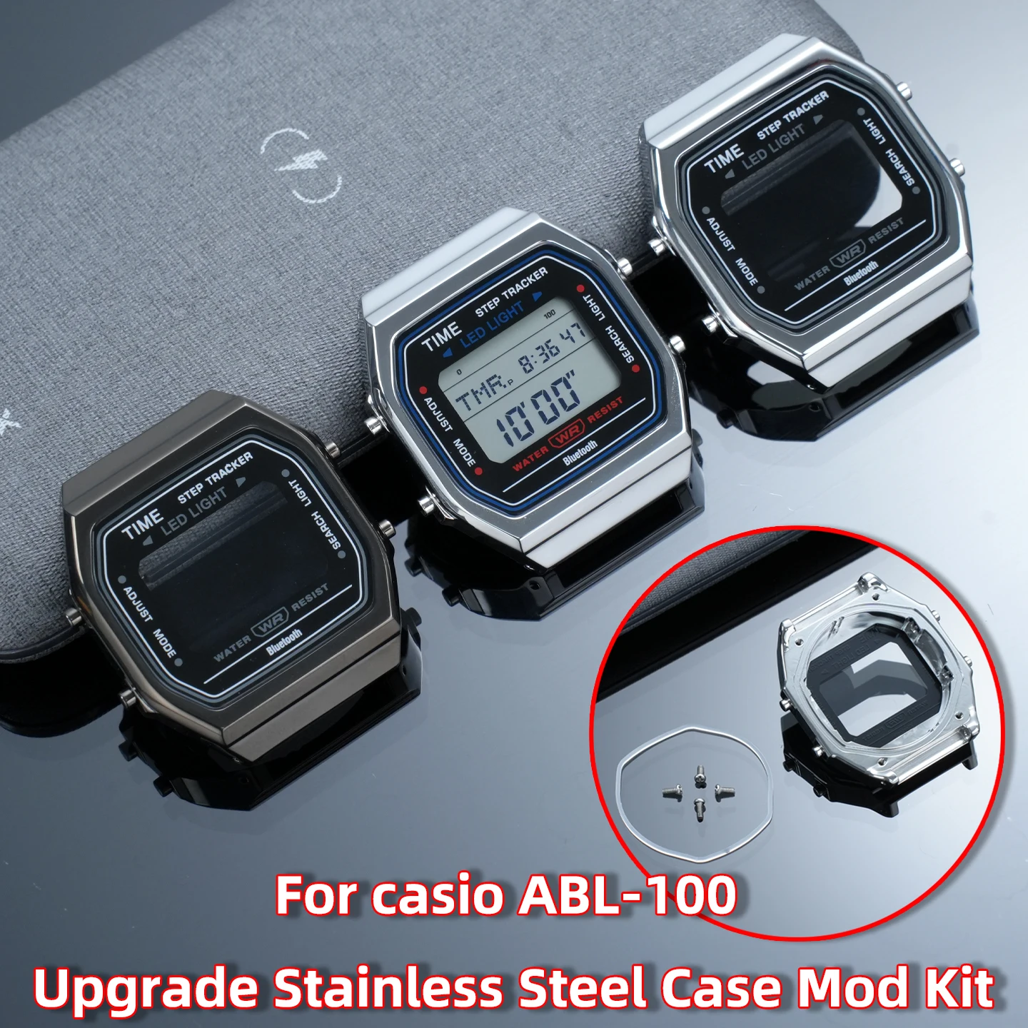 Stainless Steel Case Mod Kit for Casio ABL-100WE ABL-100WEG Module 3565, Upgrade Replacement Metal Watch Case Accessories