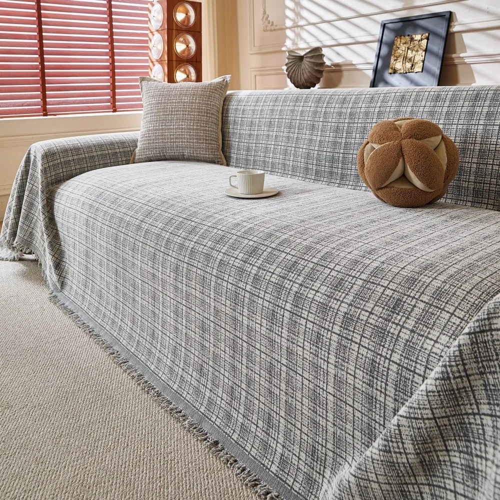 

Living Room Home Decoration Vintage Plaid Pattren Chenille Sofa Throw Dustproof Full Wrap Sofa Cover Universal Sofa Slipcover