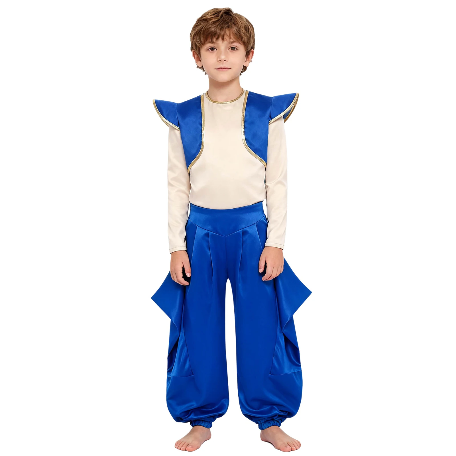 Disfraz de Príncipe mítico árabe para niños, camiseta de elfo con lámpara árabe de manga larga, Top con pantalones Harem, traje de fiesta temática de Halloween
