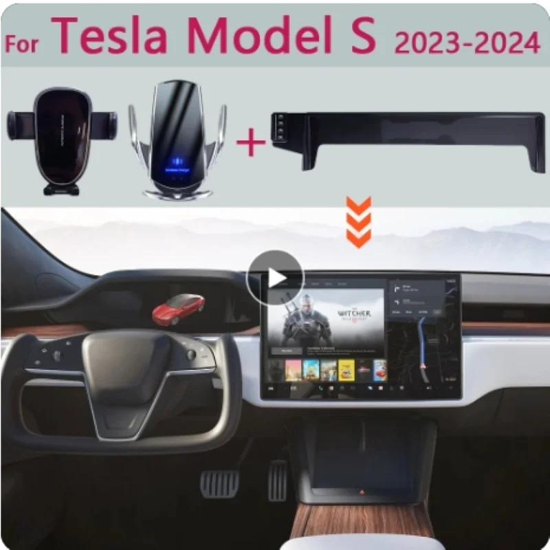

Car Phone Holder For Tesla Model S 2023 2024 Multimedia Screen Fixed Base Charging Stand Car Phone Mounts Storage Box