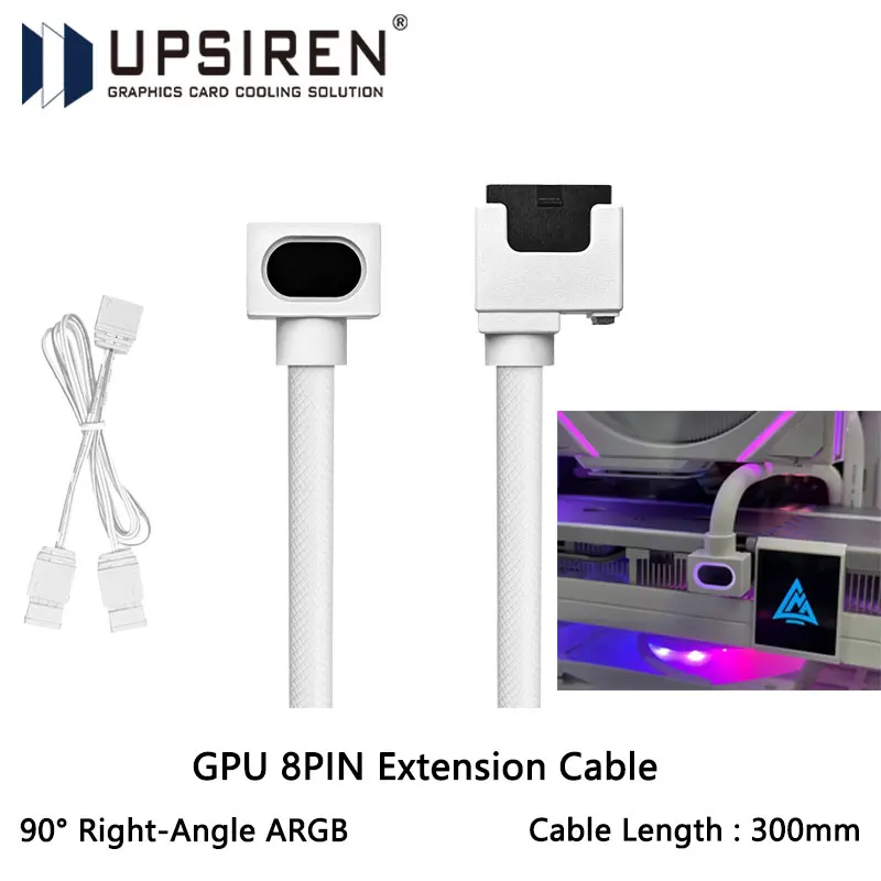 UPSIREN 8PIN Graphics Card Extension Cable ARGB with 5V 3Pin,18AWG 90° Right-Angle Design,Male-to-Female Cable