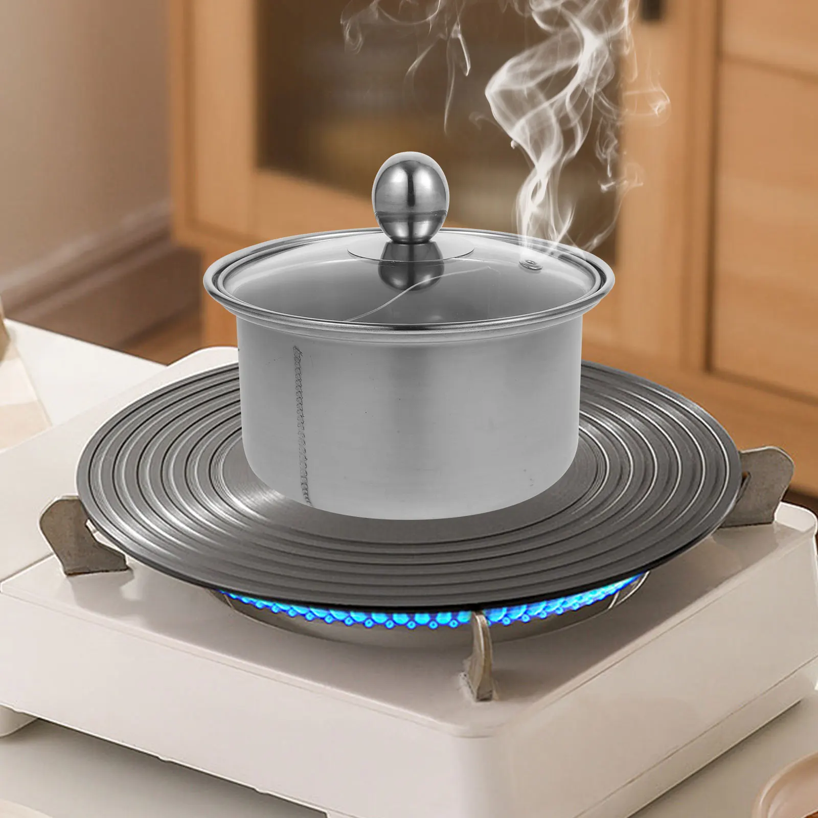 

1pc Stainless Steel Hot For Induction Cooker Anti-Scald Lid Heat Retaining Soup Stockpot Noodle Restaurant Use Cooking