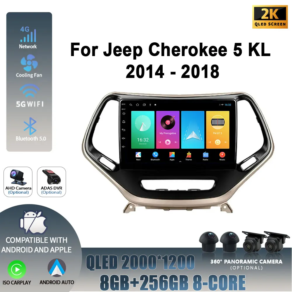 For Jeep Cherokee 5 KL 2014-2018 Wireless Carplay Stereo Screen 2DIN Android 14 Car Radio Multimedia Navigation Player WIFI