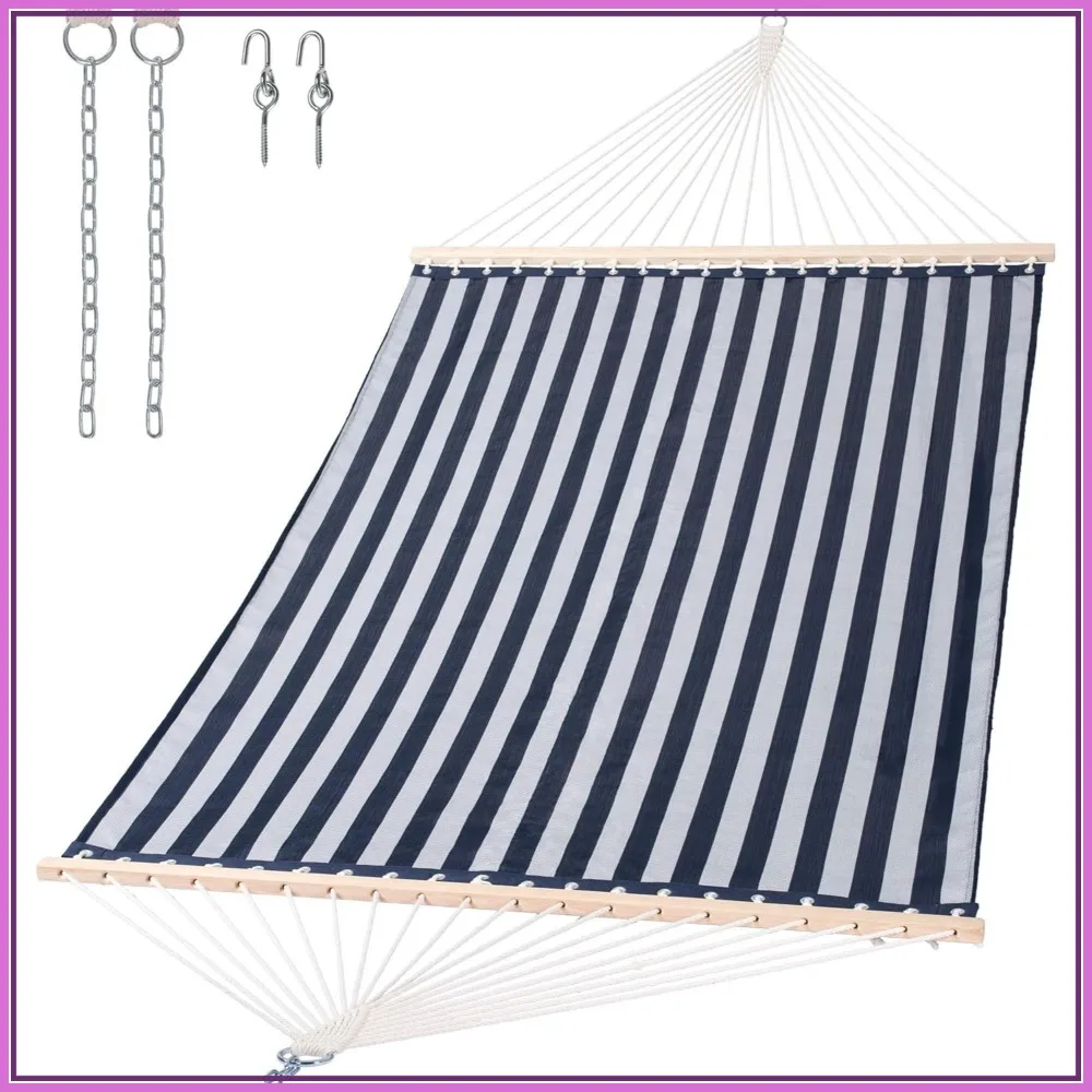 

15 FT Quick Dry Double Hammock with Hardwood Spreader Bar, 2 Person Outdoor Patio Hammock, 450 lbs Capacity, Blue