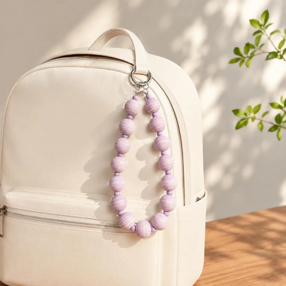 Stylish Glitter Mobile Phone Lanyard Detachable Handmade Colorful Bead Keychain Striped Bead Bag Pendant for Women Girls