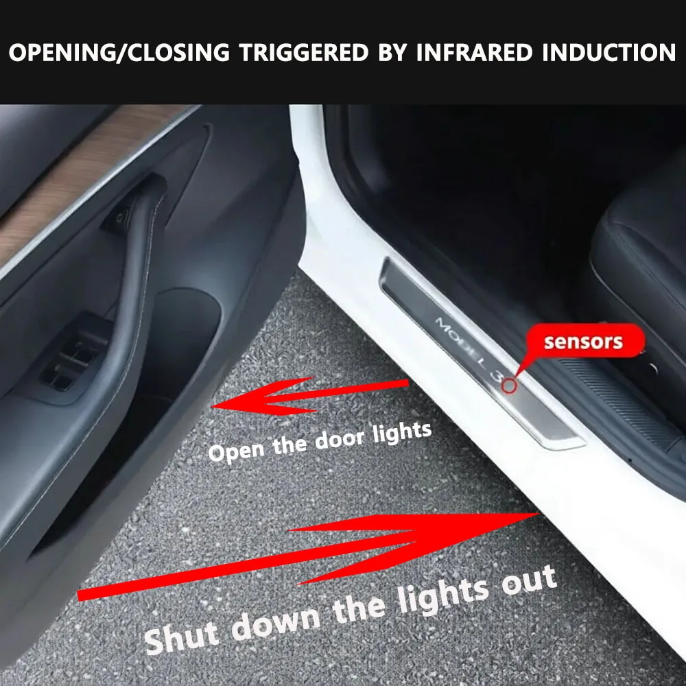 Gen2 Kabellose LED-Beleuchtete Pedale für Tesla New Y Juniper New 3 Highland Infrarot-Erkennung Türschwellenschutz Modell 3 Y – Detail 5