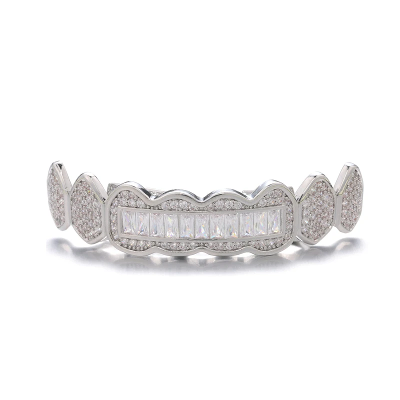 D&Z CZ Teeth Grillz Set For Unisex Top Bottom Mouth Gold Silver Color Teeth Grills Tooth Cap Removable Dental Fashion Jewelry