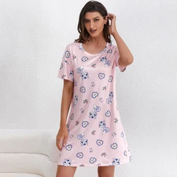 Women's Casual Sexy Knitted Cotton Nightdress Comfortable Summer Short Sleeve Tee Sleep Dress Loungewear Floral Print Nightgown