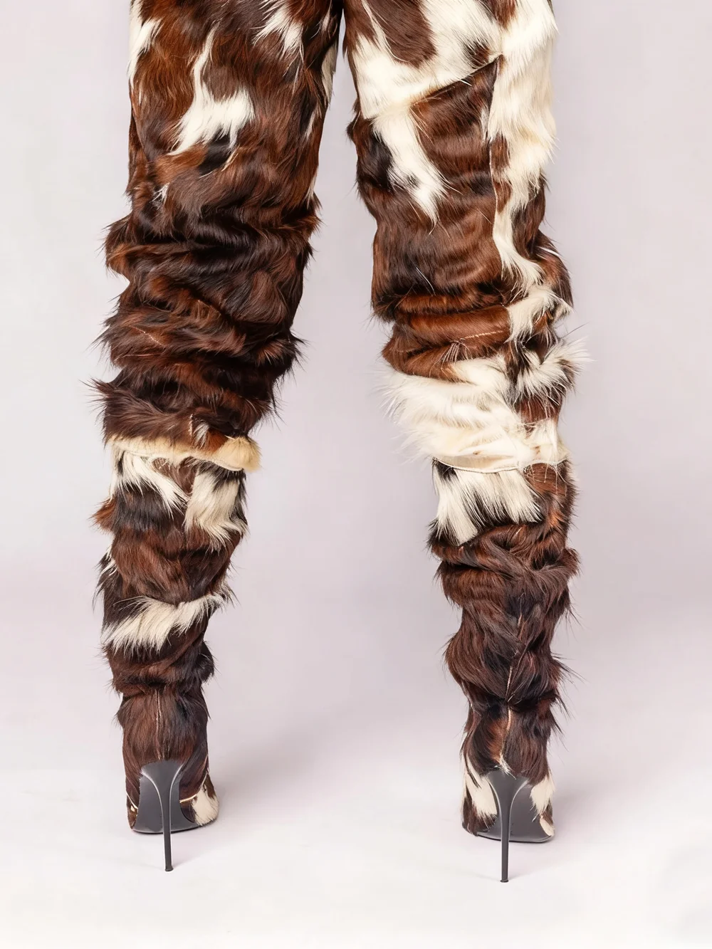 Metal Rivet Patchwork Fur Slouchy Long Boots Sexy Pointed Toe Mixed Colors Customzed New Arrivals Fashion Women Modern Boots