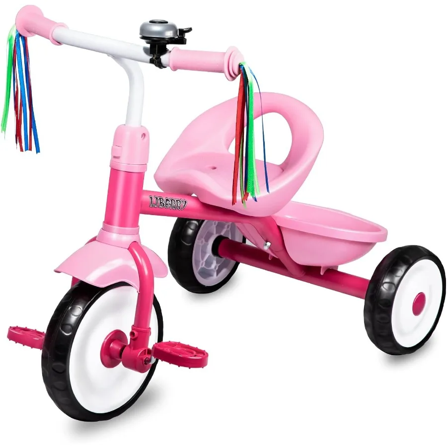 Liberry Toddler Tricycle Age 2 3 4 Years Old Trike with Bell Back Basket and Removable Pedal 3 Wheel Bike Birthday Toys Gift fo