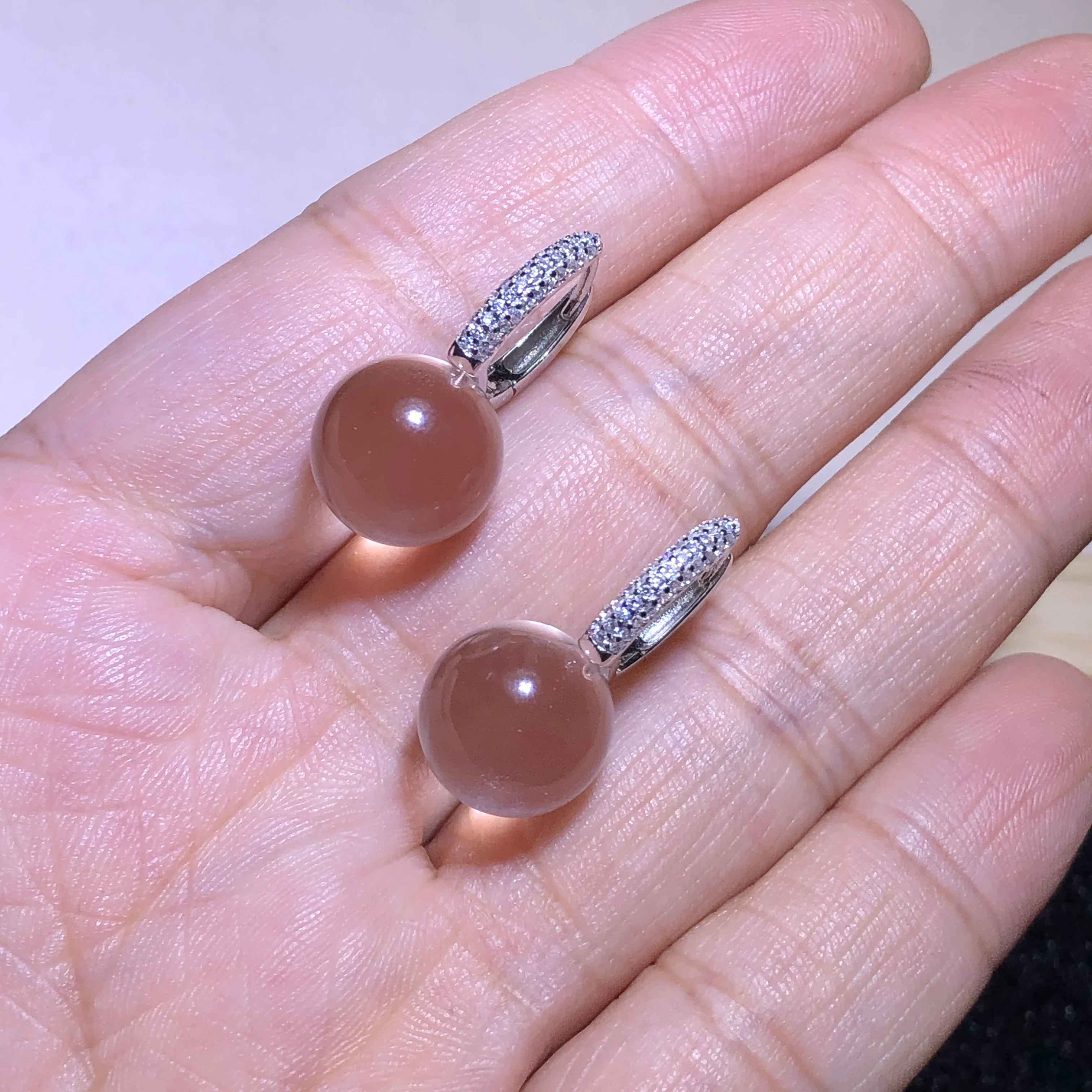 1 Pair Fengbaowu Natural Stone Rock Quartz Earring Sphere Ear Stud 925 Sterling Silver Crystal Fashion Jewelry Gift For Women
