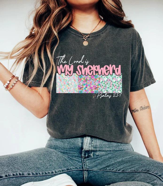 2026 Summer Women's Vintage The Lord Is My Shepherd T-Shirt Unisex Cotton and Breathable Short Sleeve Oversized Loose Casual