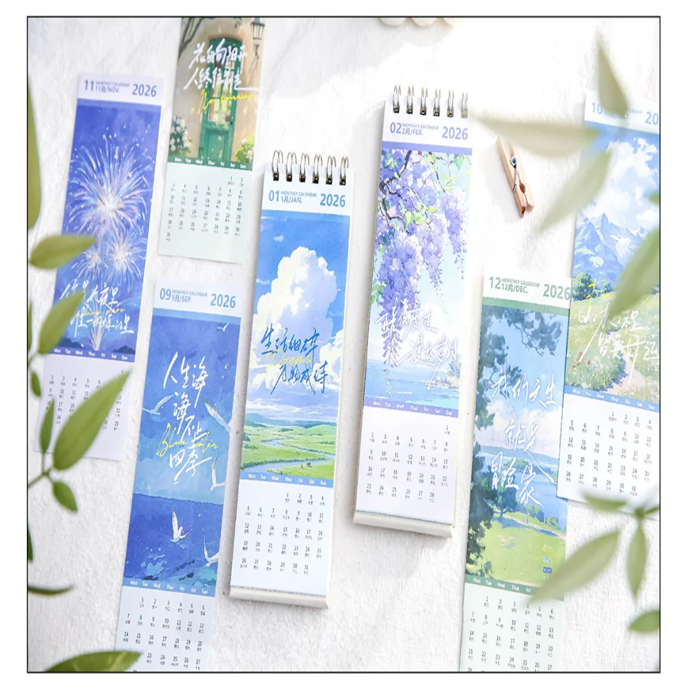 2026 Mini Painting Desk Calendar Tabletop Flip Monthly Calendar Student Notepad Schedule Planner Desktop Calendar Ornaments