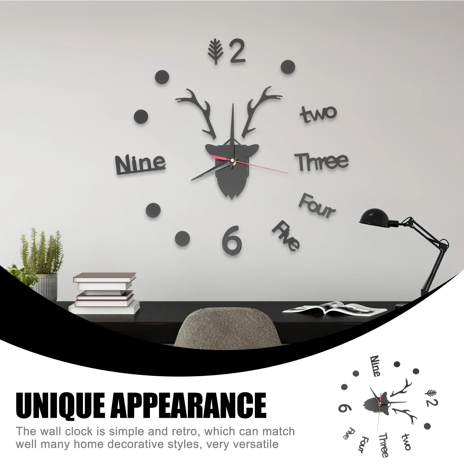

Deer Head Acrylic Wall Clock DIY Silent Non Ticking Decorative Contemporary Clock for Home Office Living Room Home Decoration