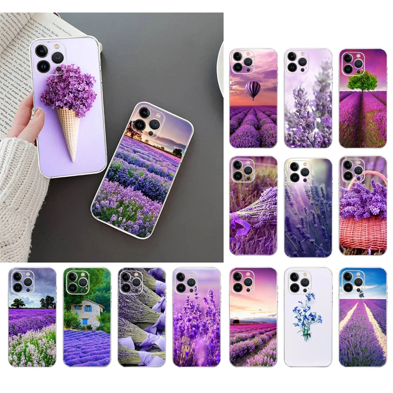 Phone Case For iPhone 15 14 Pro Max 13 12 11 Pro Max XS Max XR X 12mini 7 8 14 Plus SE Lavender Flower Case Funda Capa Cell