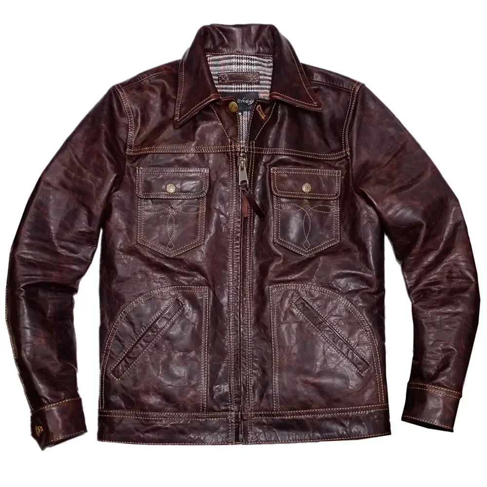 New 2024 Genuine Horsehide Mens Jacket Coat Sewing Thread Winter Real Horseskin Coats 4XL American Maverick Men Bomber Jackets