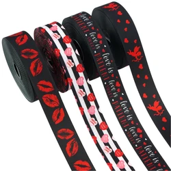 5Yards 22mm Hot Stamping Peach Heart Ribbon Love Ribbons Valentine's Day Packaging Handmade Gift Packaging Decoration