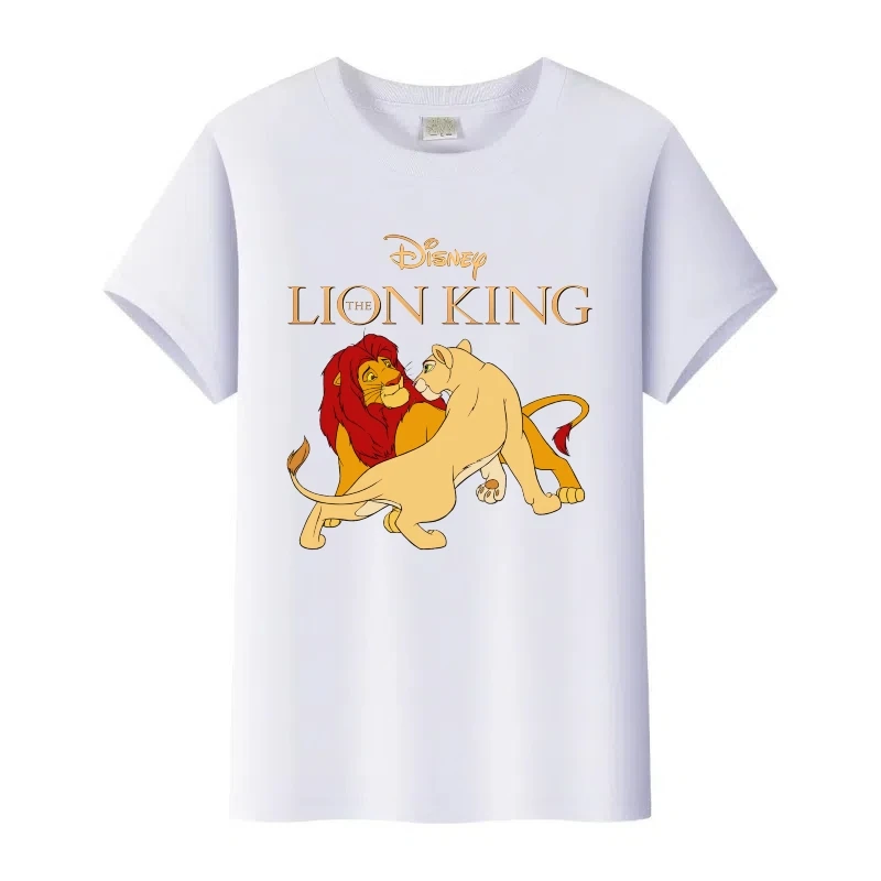 

Милая женская футболка с рисунком Короля Льва Disney, уличная одежда, футболки с круглым вырезом, детские топы больших размеров, мужские блузки, семейная белая футболка, подарок