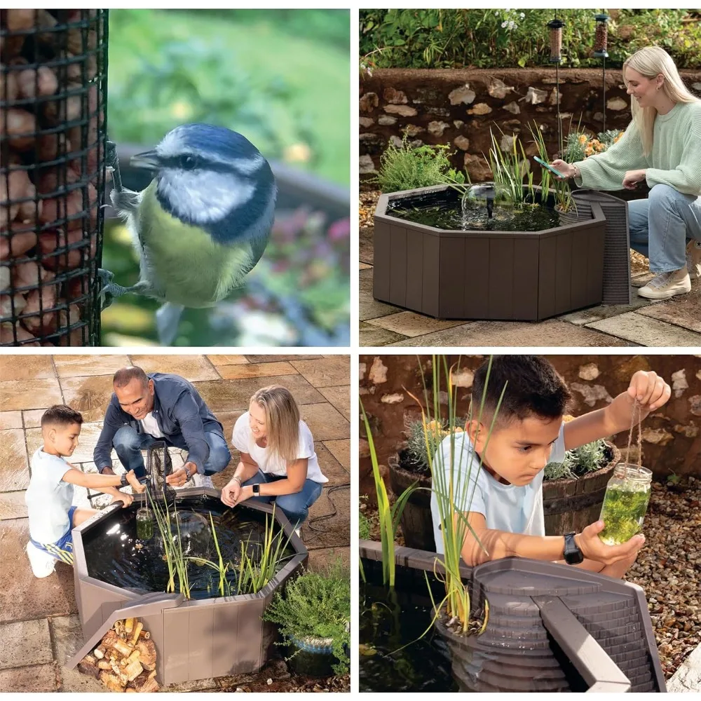 No Dig Natural Wildlife Pond Kit with Fountain Pump Planting Pockets and Frog Ladder