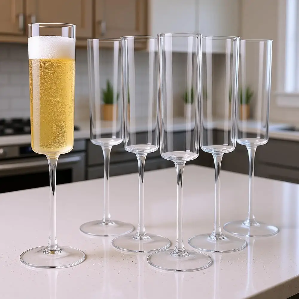 

24 Pack Clear 6 Oz Disposable Champagne Glasses - Square Plastic Toasting Glasses for Party Birthday Anniversary Wedding