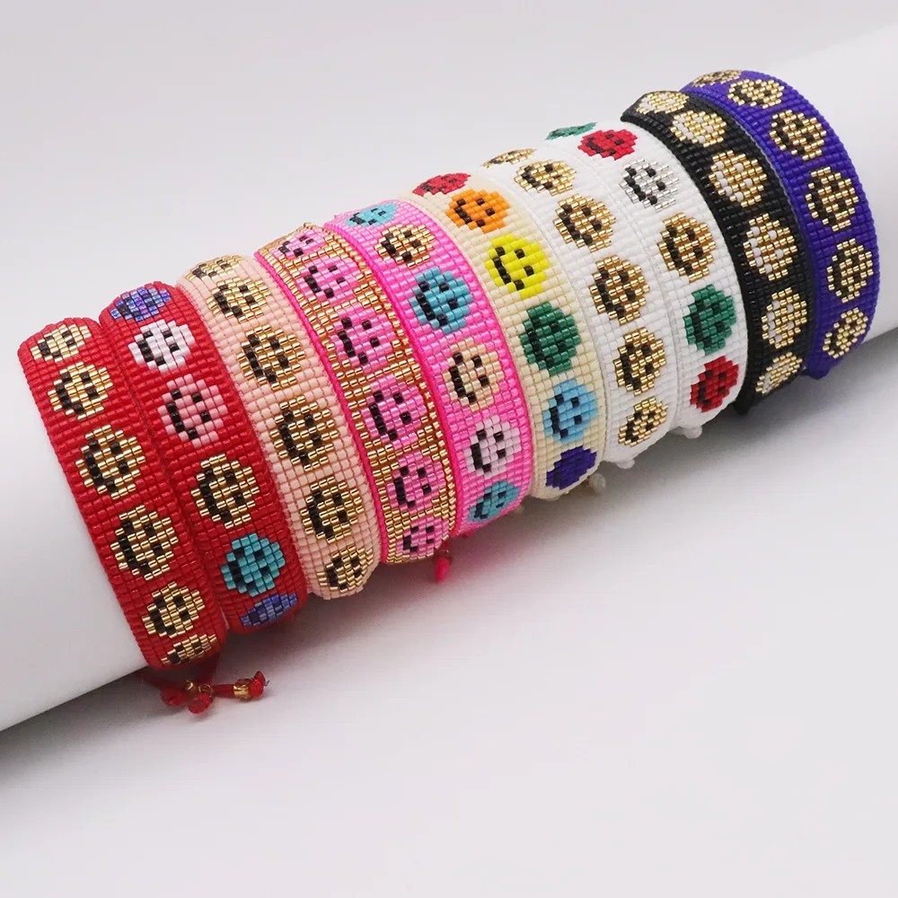 Rice Ball Bracelet  Hand woven  personality  smiling face  fashion  Simplicity  Bohemia  Adjustable  Beaded Bracelet Unisex