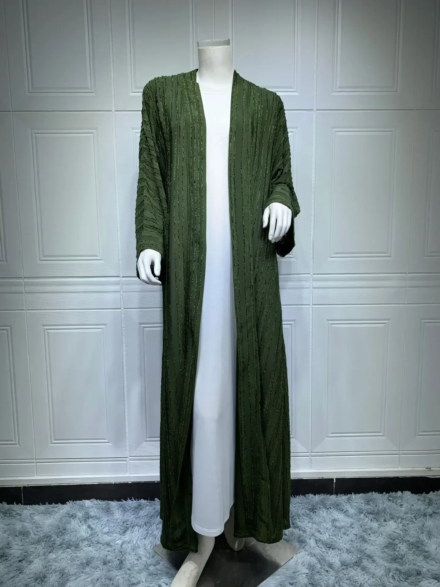 Ribbed Abaya terbuka kardigan mantel Muslim elegan rajut Abaya untuk wanita Dubai mewah Turki pakaian Islami Kimono Femme Musulmane