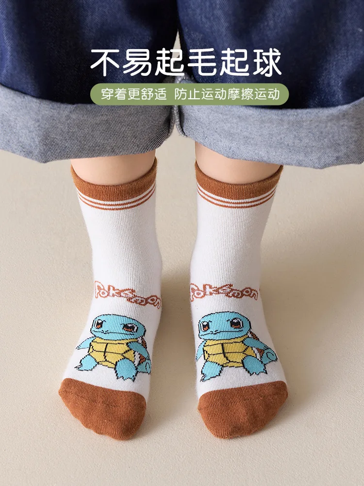 5 Pairs Pikachu Kids Socks Kawaii 2024 New Fall Winter Cartoon Boy Children Mid-calf Socks Cotton Sock for Boys Gifts