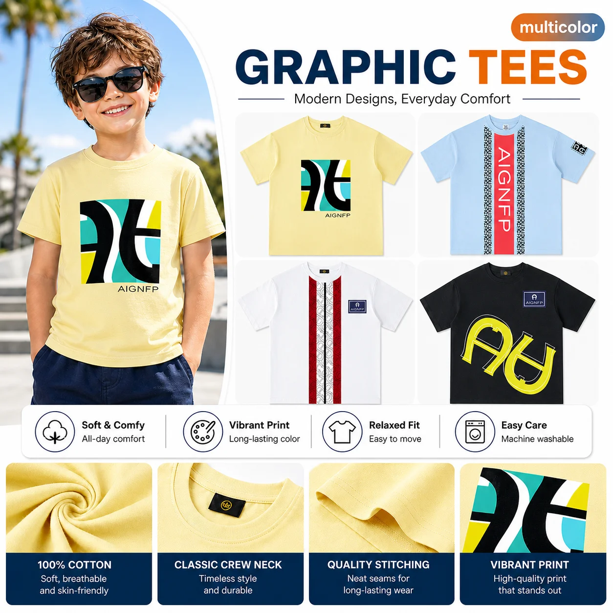 

Fashion Child Tees %100 Cotton 2025 New Summer Kids Short sleeve Geometric Printing Baby Boys T-shirt Tops Fashion Casual Wear