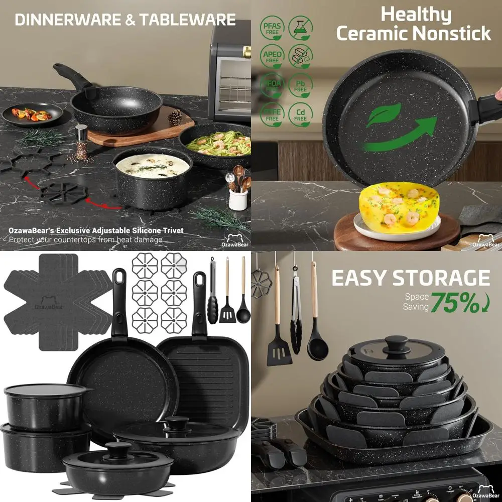 

26-Piece Non-Stick Ceramic Cookware Set with Detachable Handles, Healthy, Oven-Safe, and Free of PFAS, PFOA, and PTFE, Ideal for