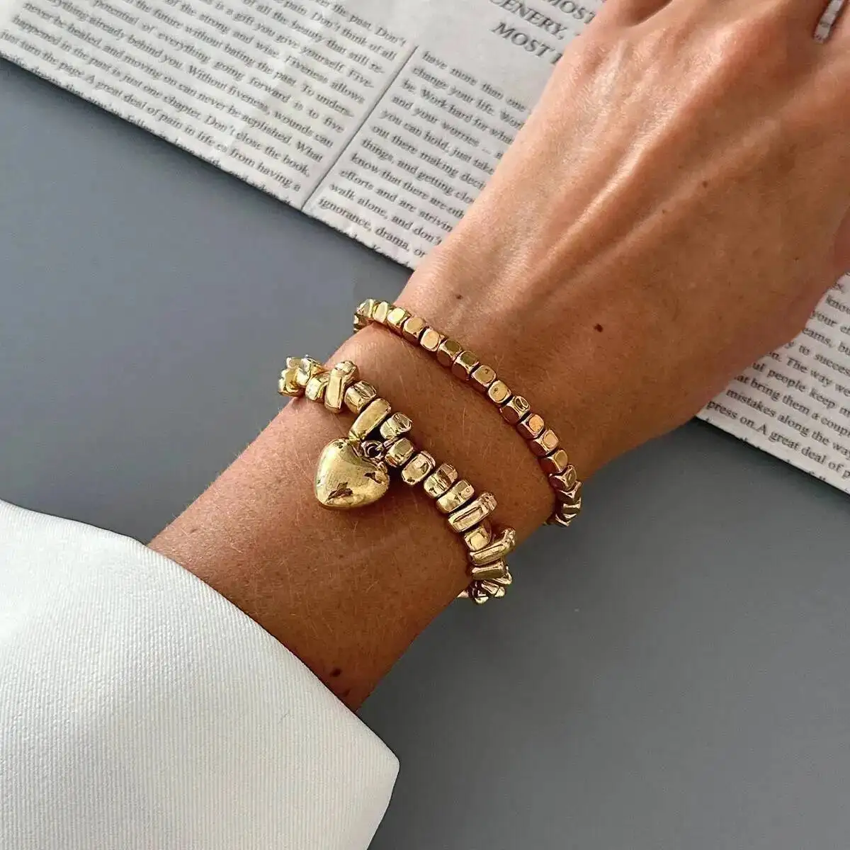 KunJoe 2 قطعة/المجموعة الإبداعية غير النظامية الاكريليك مطرز سوار المرأة خمر القلب قلادة سحر سوار 2026 هدايا مجوهرات الأزياء #2