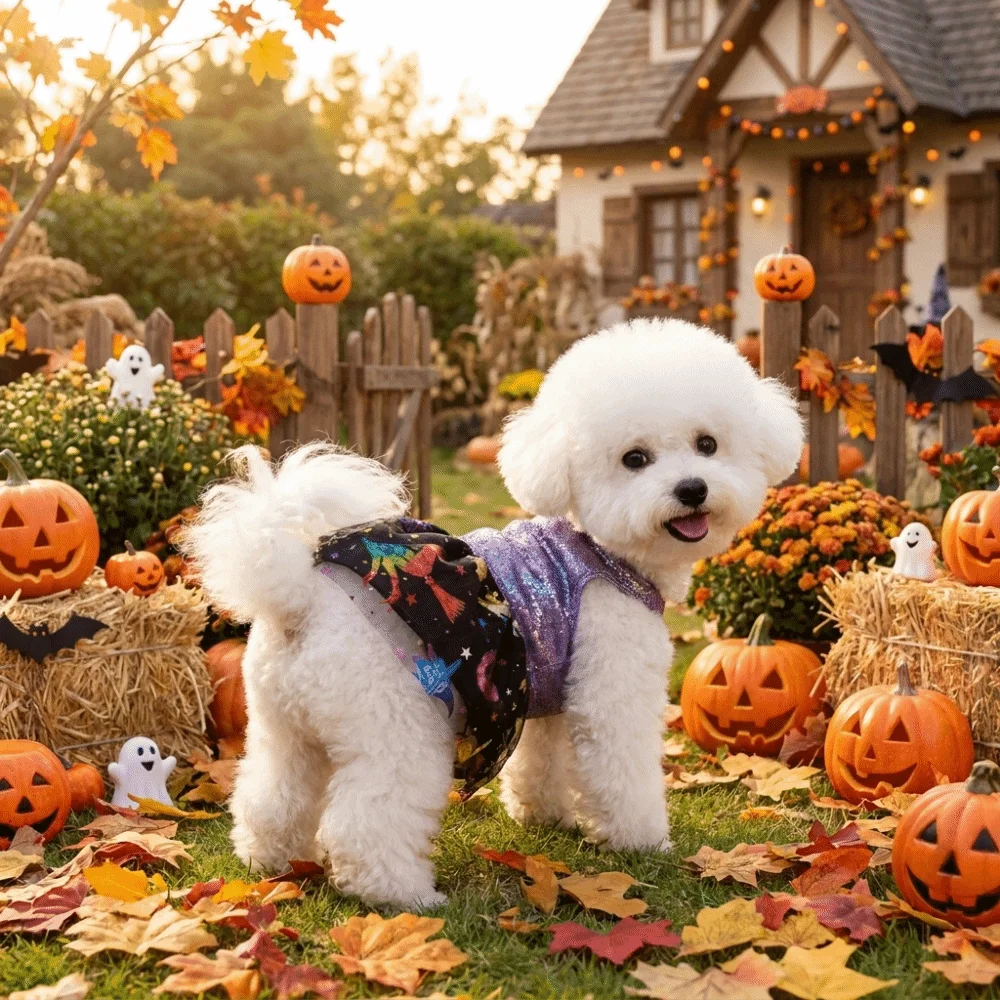 Funny Breathable Halloween Pet Laser Dress Spider Web Pattern Soft Dog Pumpkin Dress Comfortable Halloween Dog Clothes Festival