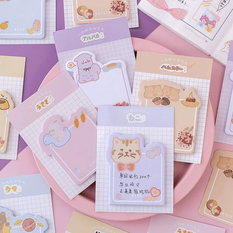 

Random 3 Packs Cartoon Animal Sticky Notes, Kawaii Korean Style Memo Pads, Self-Adhesive Note Pads for Office School Supplies