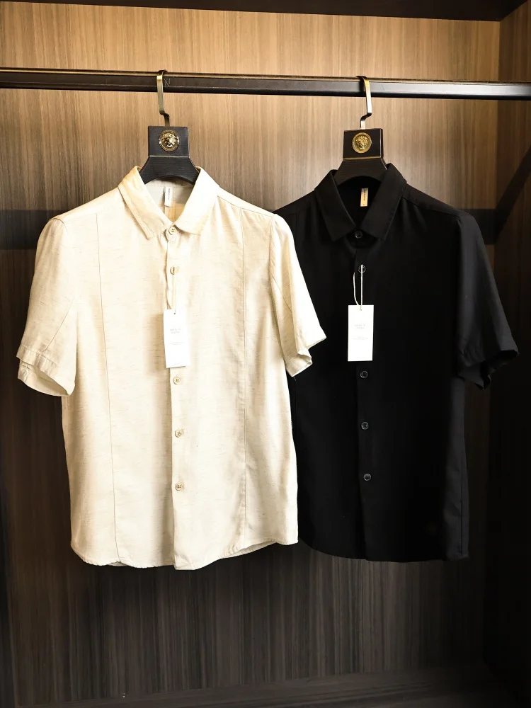 

Men's Summer Linen Shirt Breathable Pure Color Fashionable Turn-down Collar Comfortable Loose Fit Short Sleeve Casual Shirt